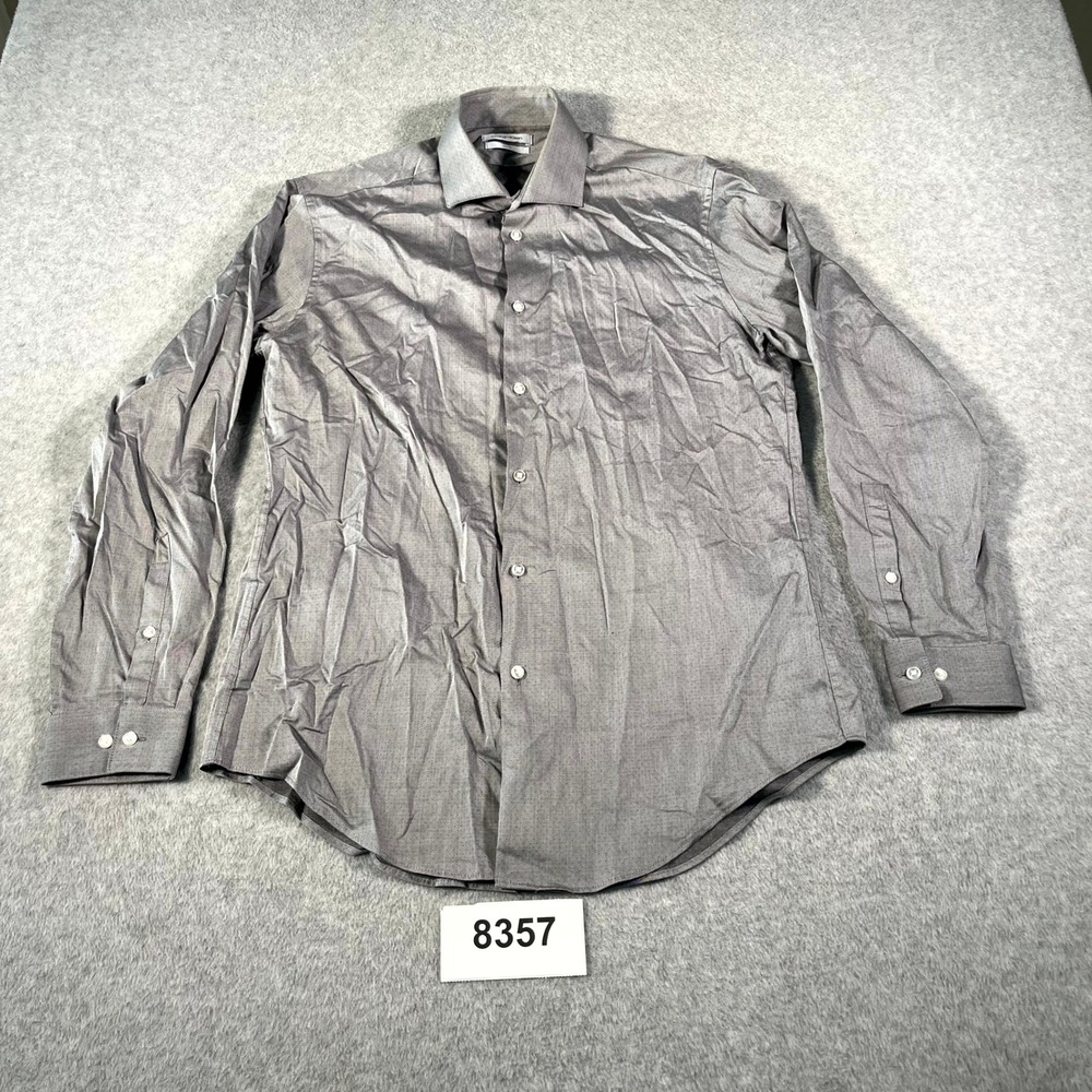 Calvin Klein Dress Shirt Mens 15.5 Gray Slim Fit Long Sleeve Formal Business‎